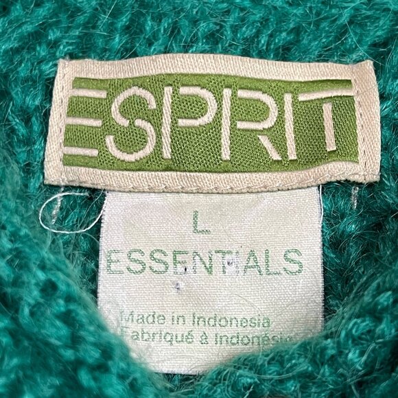 Vintage Esprit Cable Knit Sweater Womens Large Oversized Green Mohair Wool Blend - Picture 8 of 11